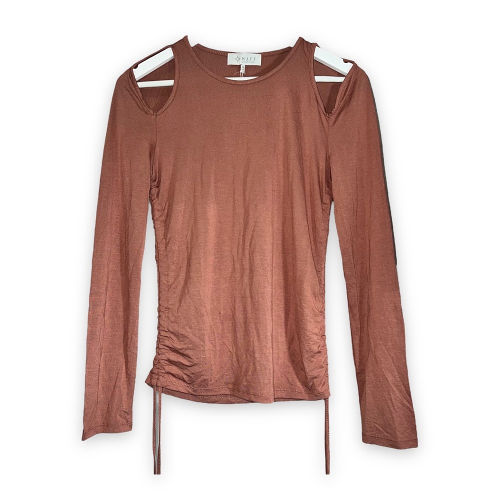 NEW WAYF Long Sleeve Peekaboo Shoulder Top Scoop Neckline Women’s Size Small